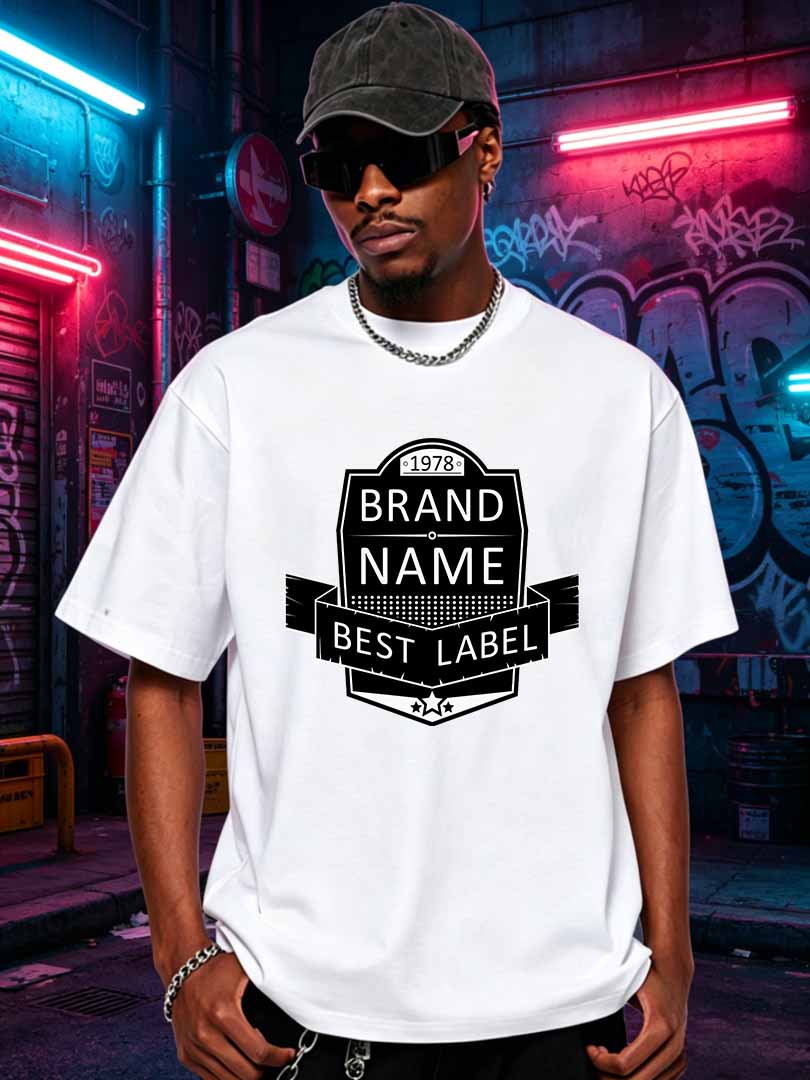 Streetwear Brand Label - Men Retro Brand Name Graphic T